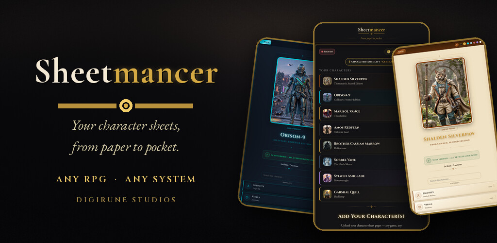 Sheetmancer: your character sheets, from paper to pocket. Any RPG, any system.